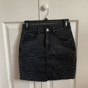Black studded denim skirt